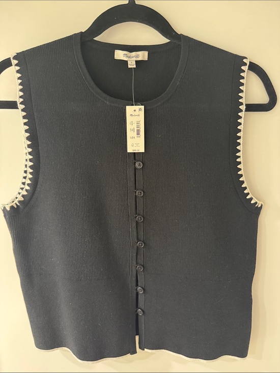 Madewell Tops - Madewell Black Sleeveless Button-Front Knit Tank with whipstitch Contrast Trim